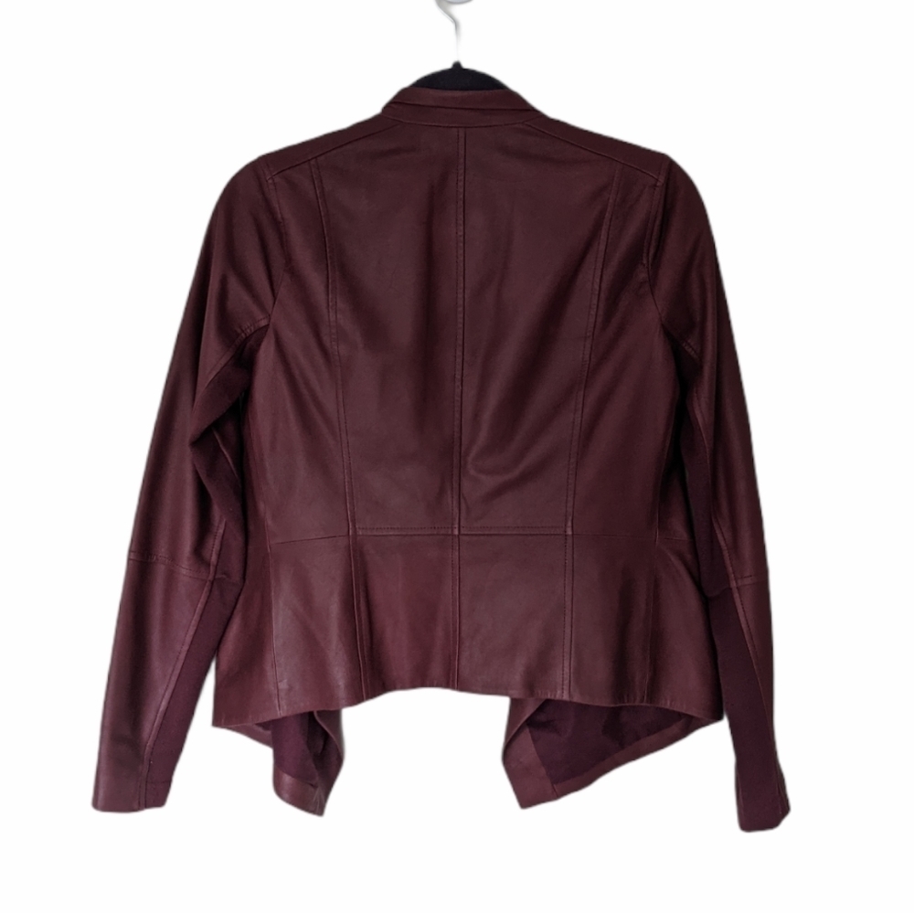 VINCE Leather Burgundy Red Drape Neck Open Jacket Size XS - Picture 6 of 10